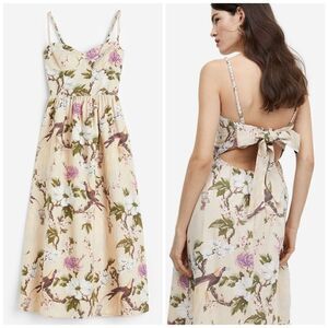 H&M Linen-blend Bow-detail Dress NEW